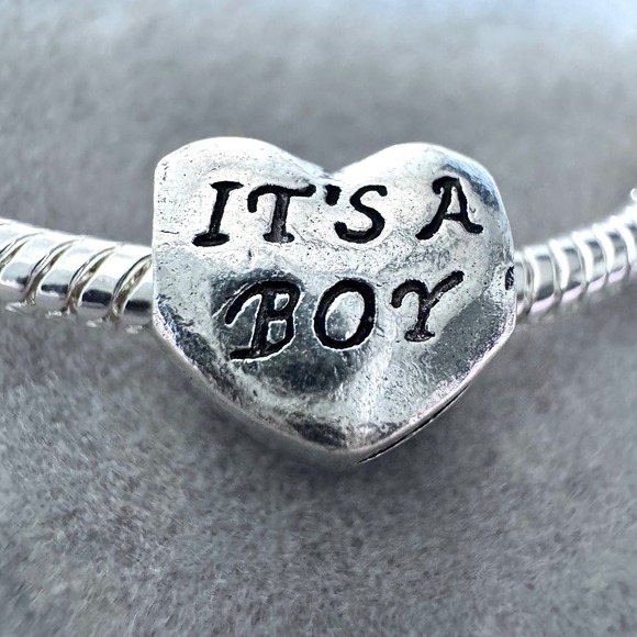 Its A Boy Heart Charm Silver Baby Shower Gender Reveal Bead Charm fits PANDORA - Picture 5 of 5